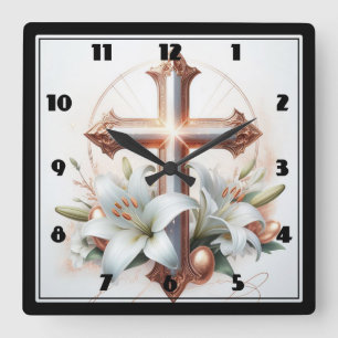 Horloge Carrée Fleurs croisées et Lily