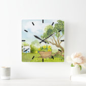 Horloge Carrée Fleurs dans le paysage de la brousse à roues (Maison)