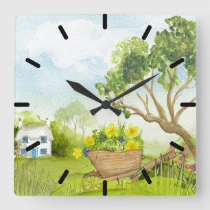 Horloge Carrée Fleurs dans le paysage de la brousse à roues