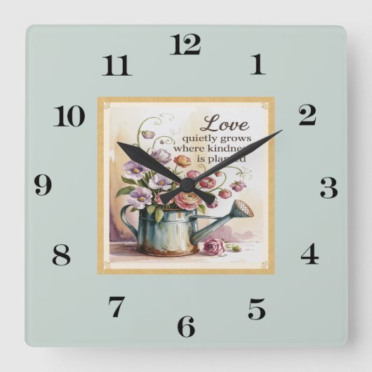 Horloge Carrée Fleurs d'aquarelle vintages avec devis (Recto)