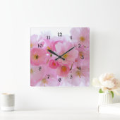 Horloge Carrée Fleurs de cerisier rose pastel (Maison)