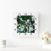 Horloge Carrée Fleurs de cerisiers blancs Feuilles verts (Maison)