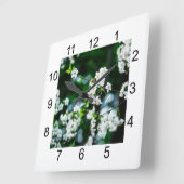 Horloge Carrée Fleurs de cerisiers blancs Feuilles verts (Angle)