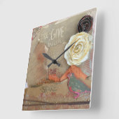 Horloge Carrée Fleurs de devis d'art multimédia mixtes (Angle)