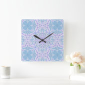 Horloge Carrée Fleurs de jardin rétro en bleu et violet (Maison)