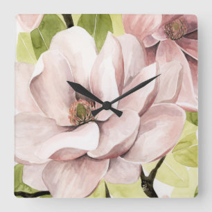 Horloge Carrée Fleurs de Magnolia