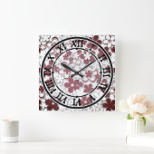 Horloge Carrée Fleurs de papier rouge et blanc (Maison)