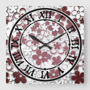 Horloge Carrée Fleurs de papier rouge et blanc