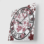 Horloge Carrée Fleurs de papier rouge et blanc (Angle)