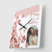 Horloge Carrée Fleurs de Parties scintillant rose Floral 40e anni (Angle)