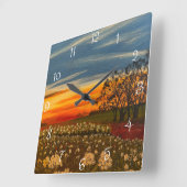 Horloge Carrée Fleurs de printemps au coucher du soleil, par Gary (Angle)