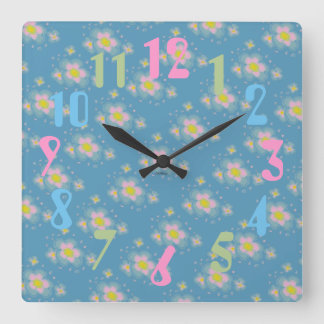 Horloge Carrée Fleurs de printemps (rose/bleu)