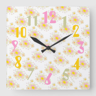 Horloge Carrée Fleurs de printemps (rose/jaune)