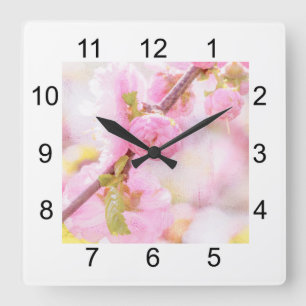 Horloge Carrée Fleurs de sakura roses - Fleur de cerisier japonai