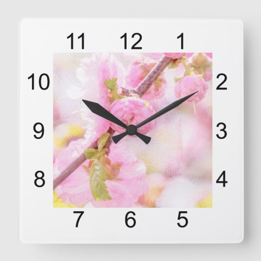 Horloge Carrée Fleurs de sakura roses - Fleur de cerisier japonai (Recto)