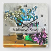 Horloge Carrée Fleurs de soie et de rousseur de maïs 2190 (Recto)