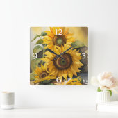 Horloge Carrée Fleurs de soleil (Maison)