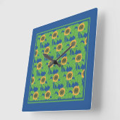 Horloge Carrée Fleurs de soleil dorées sur Arrière - plan bleu vi (Angle)