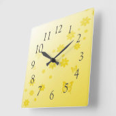 Horloge Carrée Fleurs de soleil sur papillons (Angle)