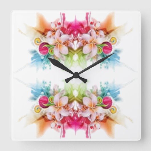 Horloge Carrée Fleurs de Styles Classiques (Recto)