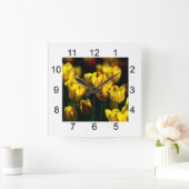 Horloge Carrée Fleurs de tulipe jaune (Maison)