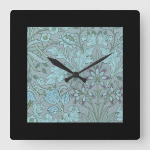 Horloge Carrée Fleurs décoratives bleu pastel