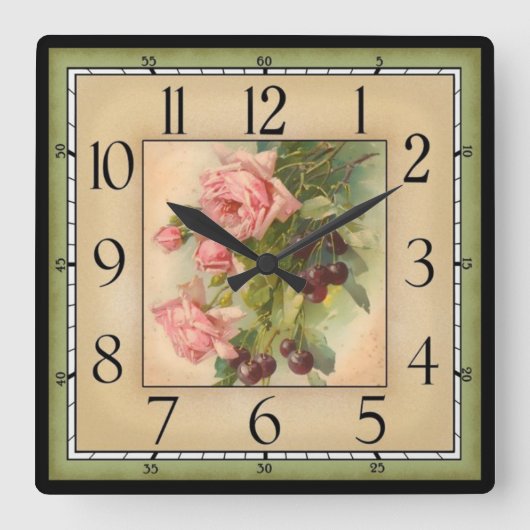Horloge Carrée Fleurs encadrées carrés (Recto)