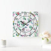 Horloge Carrée Fleurs et papillons (Maison)