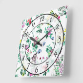 Horloge Carrée Fleurs et papillons (Angle)
