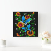 Horloge Carrée Fleurs et papillons (Maison)