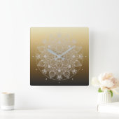 Horloge Carrée Fleurs, Feuilles, Dentelle Blanche Floral Mandala  (Maison)
