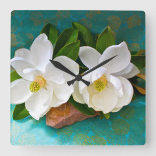 Horloge Carrée Fleurs   Fleur Magnolia