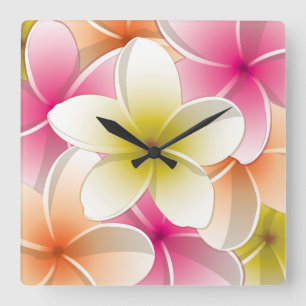 Horloge Carrée Fleurs frangipani/Plumeria