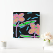 Horloge Carrée Fleurs funky Art Abstrait (Maison)