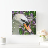 Horloge Carrée Fleurs Iris Portées De Cygne Et De Violet (Maison)