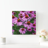 Horloge Carrée Fleurs | Jardin aux fleurs roses (Maison)