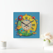 Horloge Carrée Fleurs joyeuses (Maison)