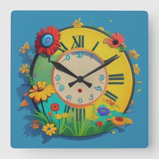 Horloge Carrée Fleurs joyeuses (Recto)