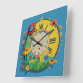 Horloge Carrée Fleurs joyeuses (Angle)