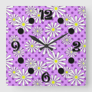 Horloge Carrée Fleurs marguerites blanches sur un arrière - plan
