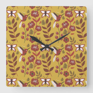 Horloge Carrée Fleurs motifs florales sans soudure, papillon, rou