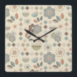 Horloge Carrée Fleurs naturelles chaudes Mi-Siècle Motif moderne<br><div class="desc">Pour une tonalité de terre décontractée,  cette horloge inspirée du milieu du XXe siècle est parfaite pour cet accent que vous recherchez.</div>