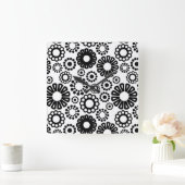 Horloge Carrée Fleurs noires rétro (Maison)