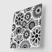 Horloge Carrée Fleurs noires rétro (Angle)