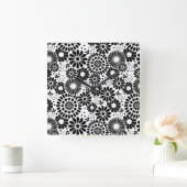Horloge Carrée Fleurs noires rétro (Maison)
