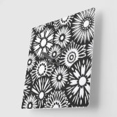 Horloge Carrée Fleurs noires rétro (Angle)