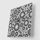 Horloge Carrée Fleurs noires rétro (Angle)