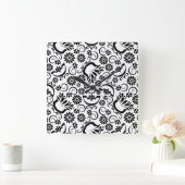 Horloge Carrée Fleurs noires rétro (Maison)