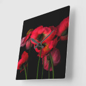 Horloge Carrée Fleurs | Poppies rouges (Angle)