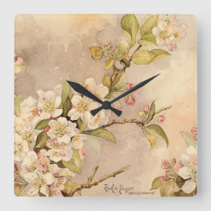 Horloge Carrée Fleurs printanières vintage